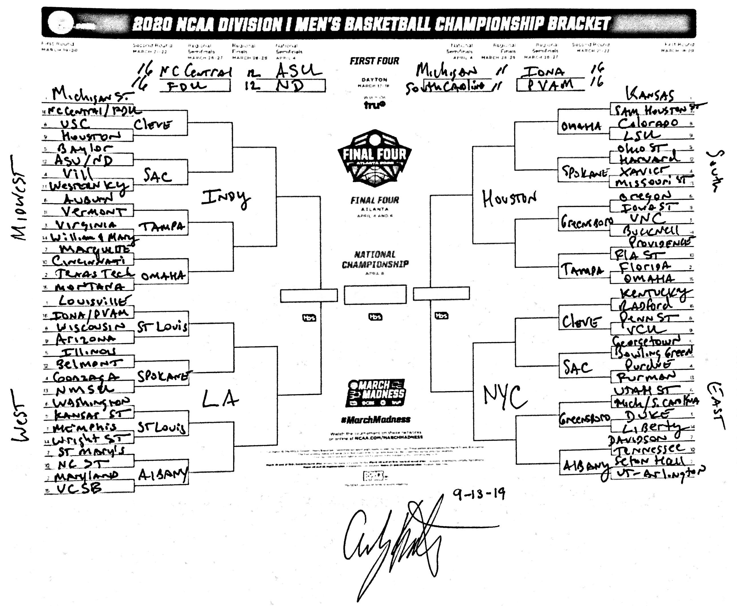 Andy Katz's preseason bracket prediction for September 16